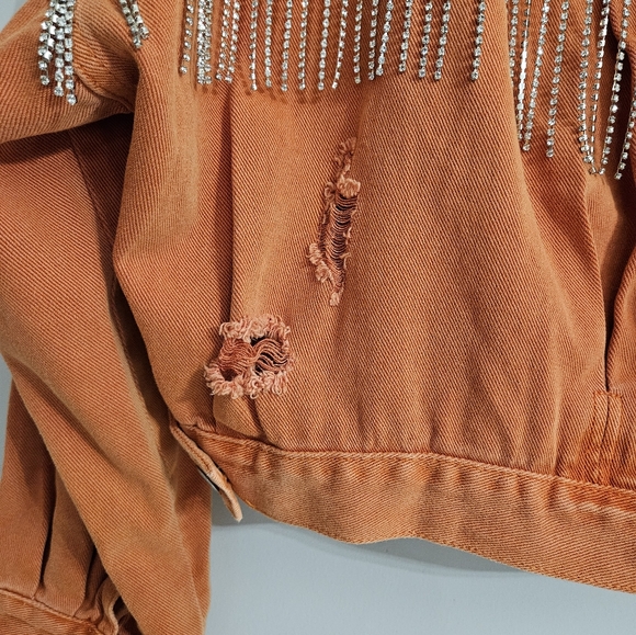 Orange Rhinestone Denim Jacket - Picture 6 of 7
